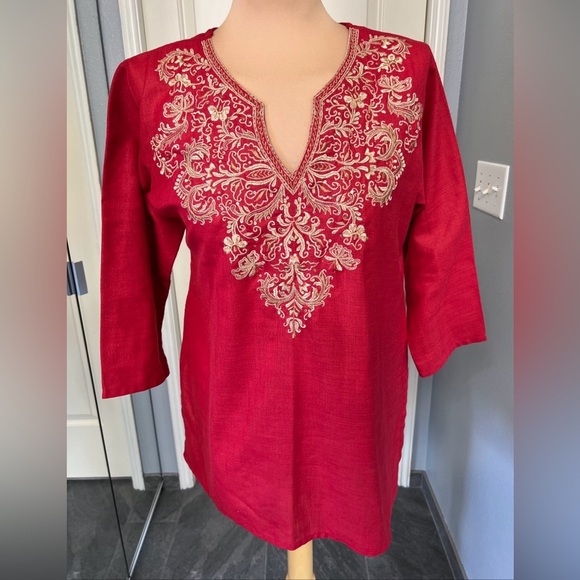 Saachi Red & Gold Embroidered Sequin Tunic
 Top - Picture 1 of 6